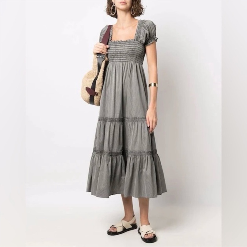 Tory Burch Smocked Stripe Midi Dress SZ S EUC